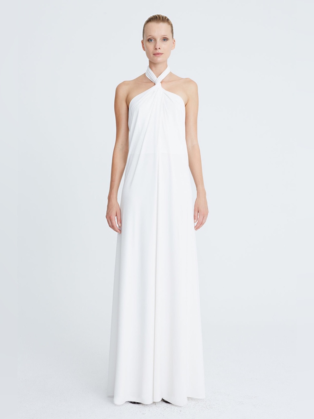 $445 Halston Women's White Twisted Self-Tie Halter Lilah Gown Dress Size 6